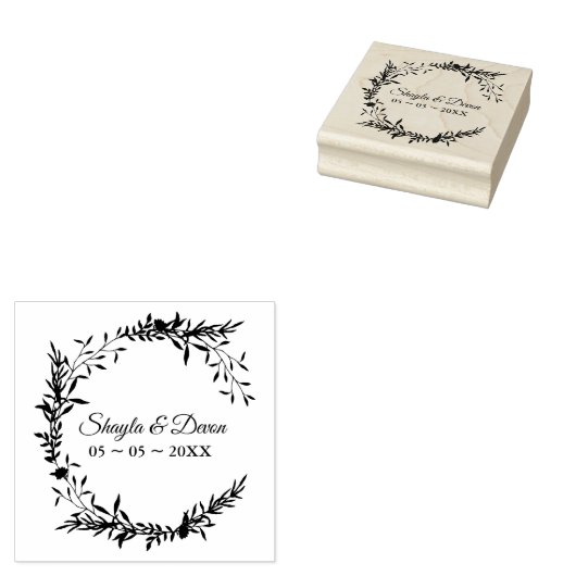 Elegant Wedding Wreath Wildbloemen en Branches Rubberstempel (Gestempeld)