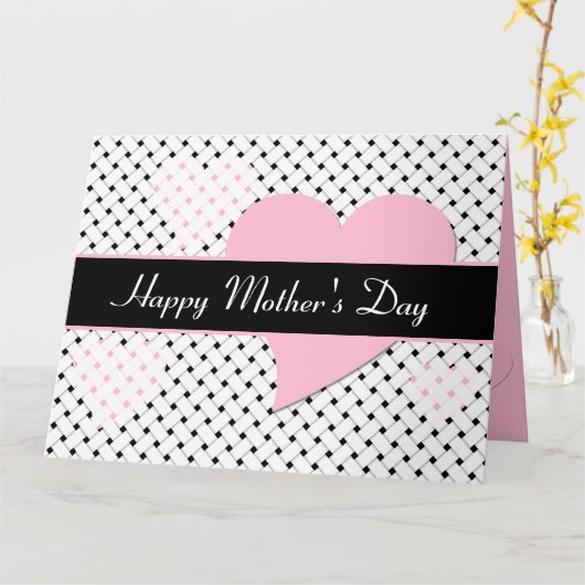 Elegant weefpatroon, roze harten Moederdag Kaart (Gele Bloem)
