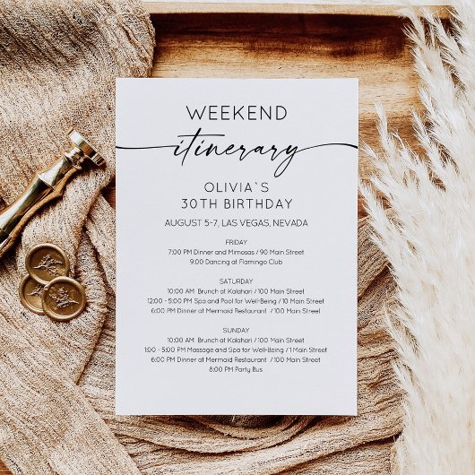 Elegant Weekend Birthday Itinerary Invitation