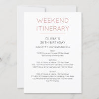 Elegant Weekend Birthday Itinerary Uitnodiging