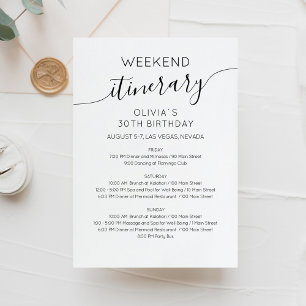 Elegant Weekend Birthday Itinerary Uitnodiging