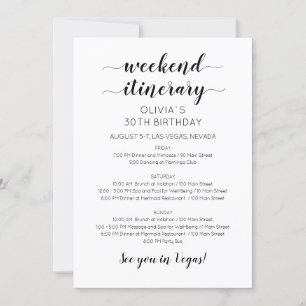 Elegant Weekend Birthday Itinerary Uitnodiging