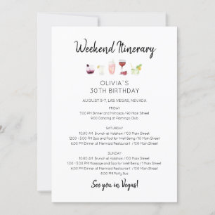 Elegant Weekend Birthday Itinerary Uitnodiging