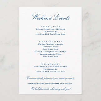 Elegant Weekend Evenementen Navy Blue Bruiloft Informatiekaartje
