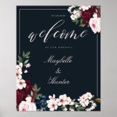 Elegant Welcome Waterverf Burgundy & Navy Floral Poster (Voorkant)