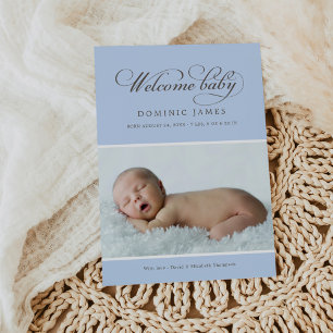 Elegant Welkom Baby Jongen Poeder Blauw Foto Geboo Aankondiging