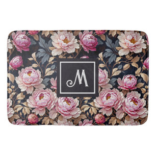 Elegant Welkom Blush Roze Pioen Bloemen Monogram Badmat