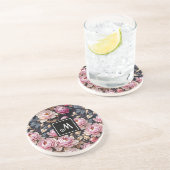 Elegant Welkom Blush Roze Pioen Bloemen Monogram Zandsteen Onderzetter (Zijkant)