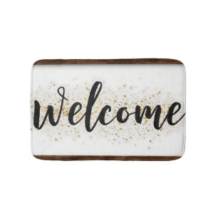 Elegant Welkom Bord in Zwarte Script met Glitters Badmat