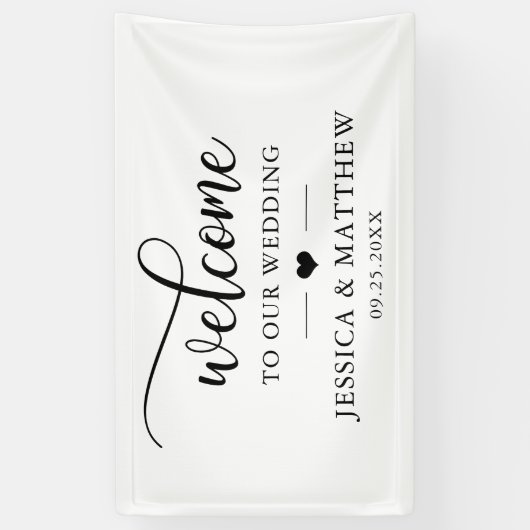 Elegant Welkom op onze bruiloft hart WELKOM Spandoek (Verticaal)