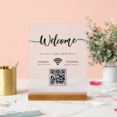 Elegant welkomstscript WIFI QR Code Frosted Acryl Bord (Huwelijk)