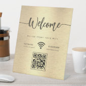 Elegant welkomstscript WIFI QR Code Metallic Gold Reclamebord Met Voetstuk (Insitu)