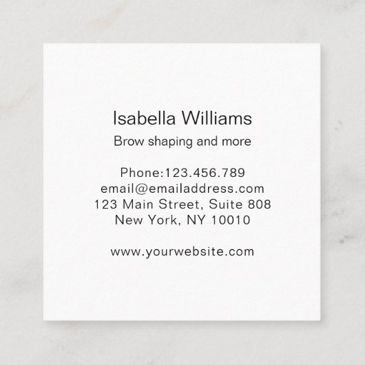 Elegant wenkbrauwen vierkant visitekaartje (Achterkant)