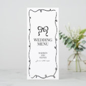 Elegant Whimsical Black Bow Tie Monogram Wedding Menu (Staand voorkant)