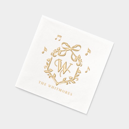 Elegant Whimsical Christmas Monogram Crest Bow Folie Servetten (Links)