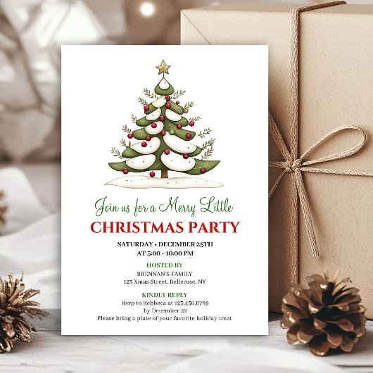 Elegant whimsical Christmas tree dinner invitation