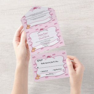 Elegant Whimsical Decorative Pink Modern Wedding All In One Uitnodiging