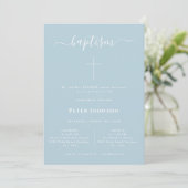 Elegant Whimsy Script Dusty Blue Baptism Foto Kaart (Staand voorkant)