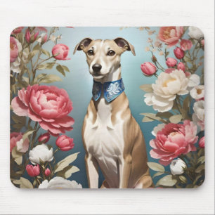 Elegant Whippet Portret Roze Pioen Bloemen Muismat