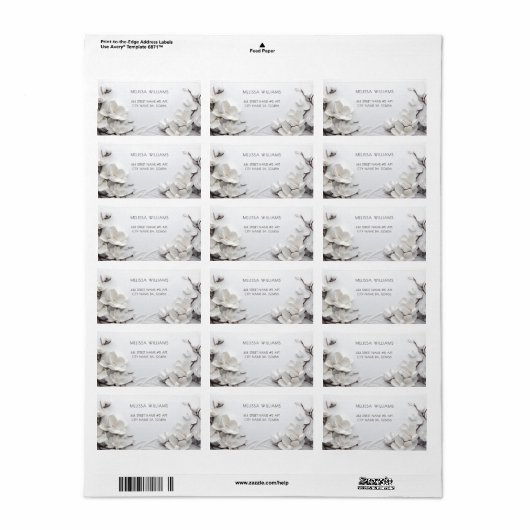 Elegant White 3D Magnolia Etiket (Full Sheet)