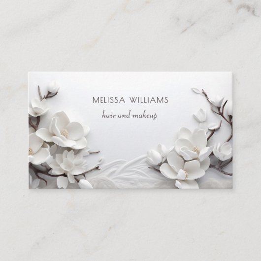 Elegant White 3D Magnolia Visitekaartje (Voorkant)