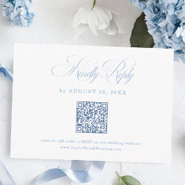 Elegant White and Blue Wedding RSVP Qr Code  Informatiekaartje