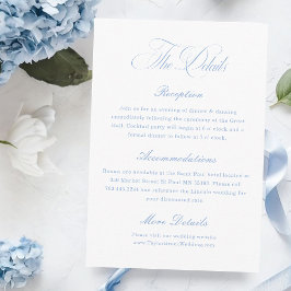 Elegant White and Dusty Blue Wedding Details  Informatiekaartje