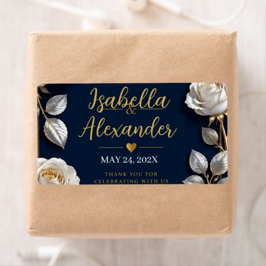 Elegant White and Gold Rose on Navy Blue Etiket (Insitu)
