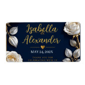 Elegant White and Gold Rose on Navy Blue Etiket (Voorkant)