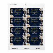 Elegant White and Gold Rose on Navy Blue Etiket (Full Sheet)