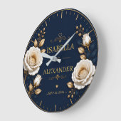 Elegant White and Gold Rose on Navy Blue Grote Klok (Hoek)