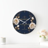 Elegant White and Gold Rose on Navy Blue Grote Klok (Huis)
