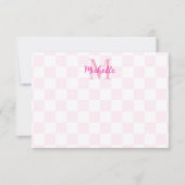 Elegant White and Pink Checkerboard Personalized Notitiekaartje (Voorkant)