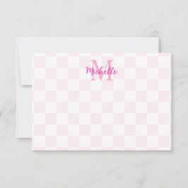 Elegant White and Pink Checkerboard Personalized  Notitiekaartje