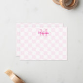 Elegant White and Pink Checkerboard Personalized Notitiekaartje (Voorkant / Achterkant in situ)