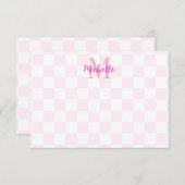 Elegant White and Pink Checkerboard Personalized Notitiekaartje (Voorkant / Achterkant)