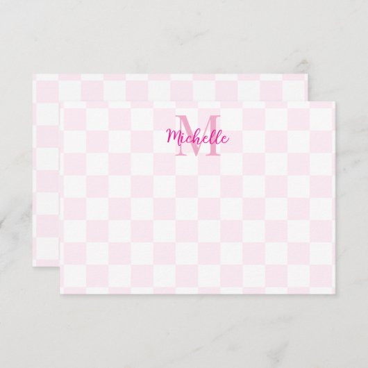 Elegant White and Pink Checkerboard Personalized Notitiekaartje (Voorkant / Achterkant)