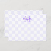 Elegant White and Purple Checkerboard Personalized Notitiekaartje (Voorkant / Achterkant)