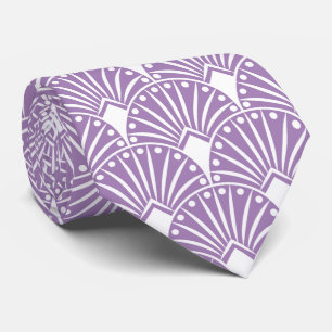 Elegant White Art Deco over lavender Background Stropdas