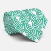 Elegant White Art Deco over Turquoise Background Stropdas (Opgerold)