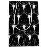 Elegant White Art Deco-patroon op zwart Medium Cadeauzakje (Voorkant)