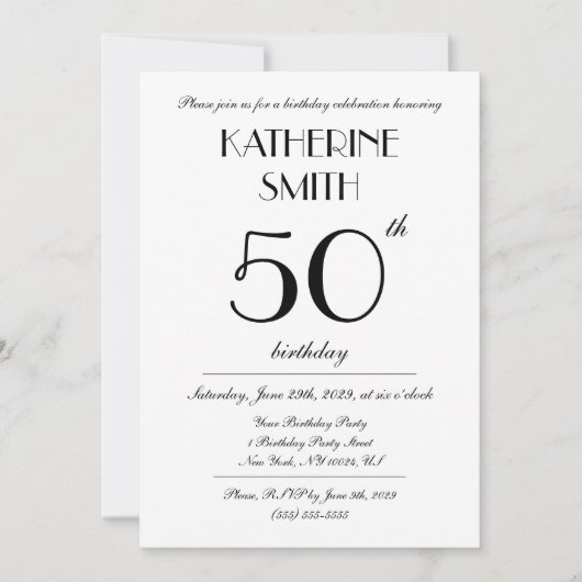 Elegant White Birthday Party Invitations (Devant)