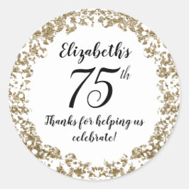 Elegant White Black and Gold 75th Birthday Ronde Sticker