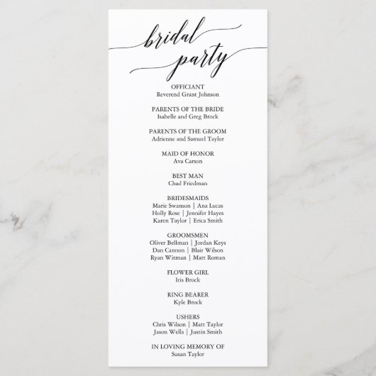 Elegant White & Black Calligraphy Wedding Programm Programma (Achterkant)