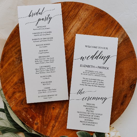 Elegant White & Black Calligraphy Wedding Programm Programma