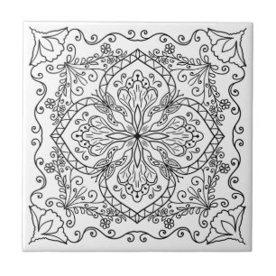 Elegant White Black Flowers Butterfly Decorative Tegeltje