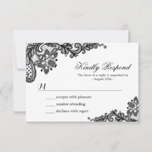 Elegant White Black Lace Classic Wedding RSVP Kaar