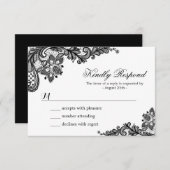 Elegant White Black Lace Classic Wedding RSVP Kaar (Voorkant / Achterkant)