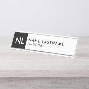 Elegant White Black Monogram Custom Desk Bureau Naambordje