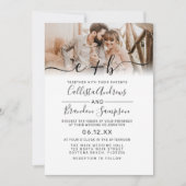 Elegant White Black Photo Monogram Weddenschap Kaart (Voorkant)